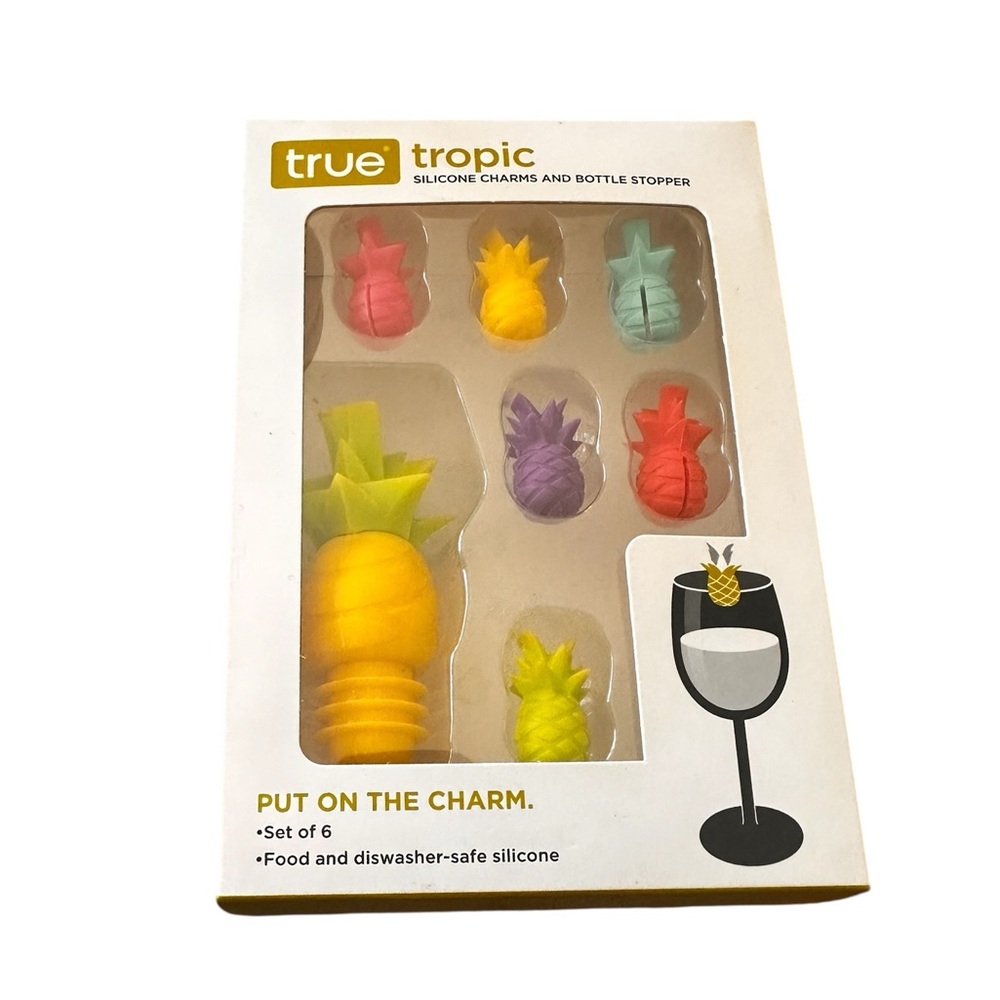 NWT Colorful Pineapple Wine Cups Identifier Set - Picture 2 of 6